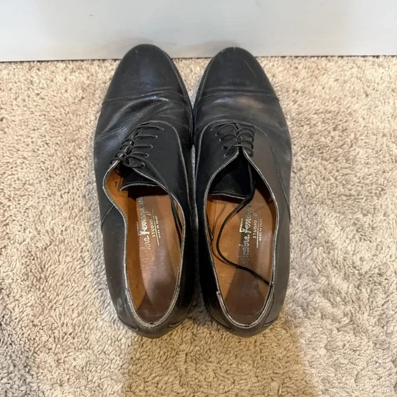 Salvatore Ferragamo Studio Shoes Mens Size 10.5 Black Cap Toe Oxford Italy - Picture 5 of 10